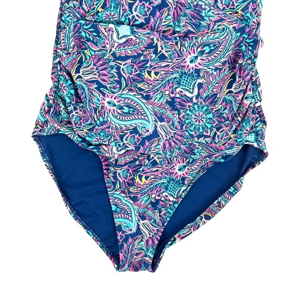 Caribbean Joe Paisley Print Side Shirred Square Neck 1 Piece Swimsuit Size 14 - Picture 7 of 10